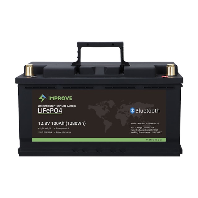 IMPROVE Lithium Batteri 12V 100Ah (LiFePO4) BMS 100A - BLUETOOTH - BOBIL
