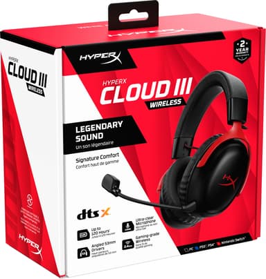 HyperX Cloud III Wireless gaming headset (sort/rød)