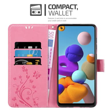 Samsung Galaxy A21s lommebokdeksel Blomster (rosa)