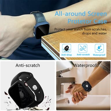 INF Personverndeksel med skjermbeskytter i herdet glass for Apple Watch 9 Sort 45 mm