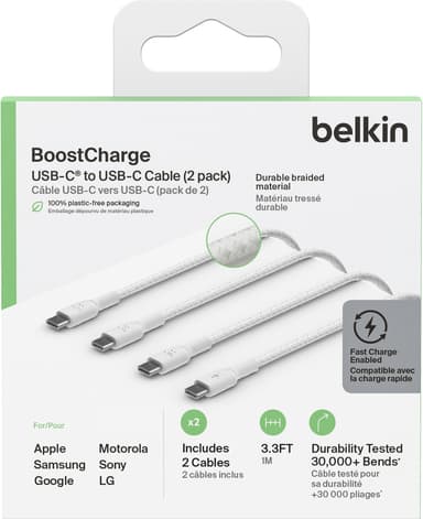 Belkin Twin USB-C til USB-C kabel 2 x 1m (hvit/2-pk)