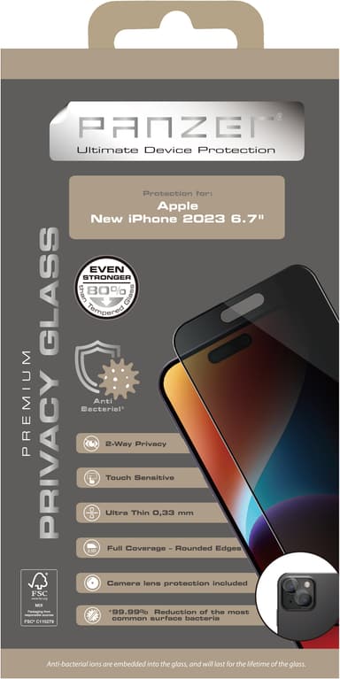Panzer iPhone 15 Plus Full-Fit Privacy skjermbeskytter