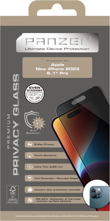 Panzer iPhone 15 Pro Full-Fit Privacy skjermbeskytter