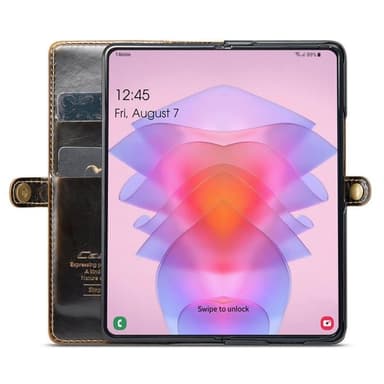 Mobil lommebok 3-korts ekte lær Samsung Galaxy Z Fold 5 - Brun