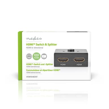 Nedis HDMI ™ Switch | 3-Port port(s) | 1x HDMI ™ -inngang / 2x HDMI™ Inngang | 1x HDMI ™ -utgang / 2x HDMI ™ -utgang | 4K@60Hz | 6 Gbps | Metall | Antrasitt