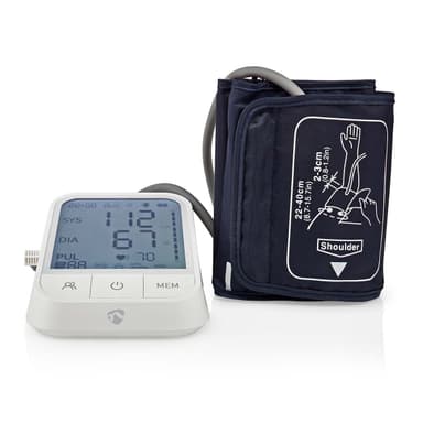 Nedis Smartlife Blodtrykksmåler | Væpne | Bluetooth | LCD-Skjerm | 22 - 42 cm | Deteksjon av uregelmessig hjerteslag / Deteksjon for mansjettbruk / Hold fortsatt indikasjon | Hvit