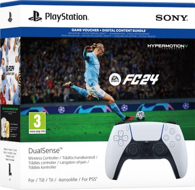 PS5 DualSense trådløs kontroller (hvit) + EA SPORTS FC 24 samlepakke