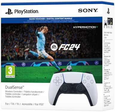 PS5 DualSense trådløs kontroller (hvit) + EA SPORTS FC 24 samlepakke