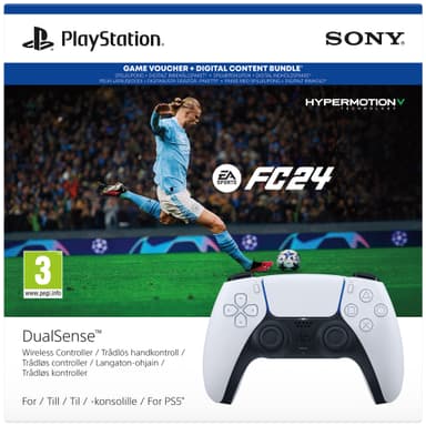 PS5 DualSense trådløs kontroller (hvit) + EA SPORTS FC 24 samlepakke