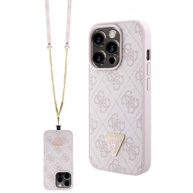 Guess iPhone 15 Pro Deksel Metal Logo Strass Crossbody Strap Rosa