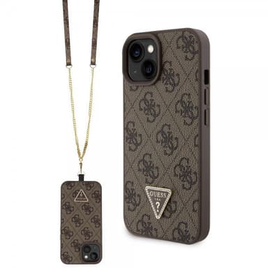 Guess iPhone 15 Deksel Metal Logo Strass Crossbody Strap Brun