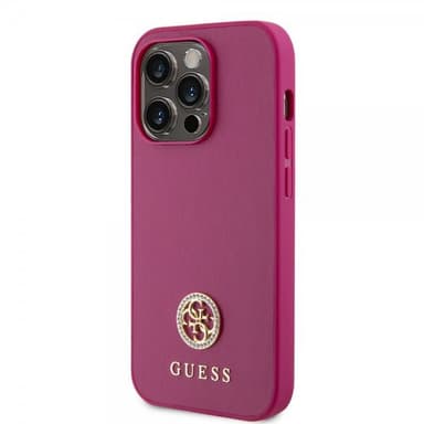 Guess iPhone 15 Pro Max Deksel Metal Logo Strass Metallic Rosa
