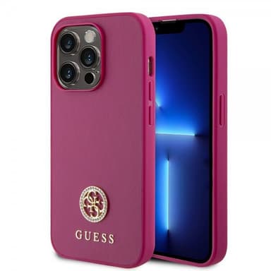 Guess iPhone 15 Pro Max Deksel Metal Logo Strass Metallic Rosa