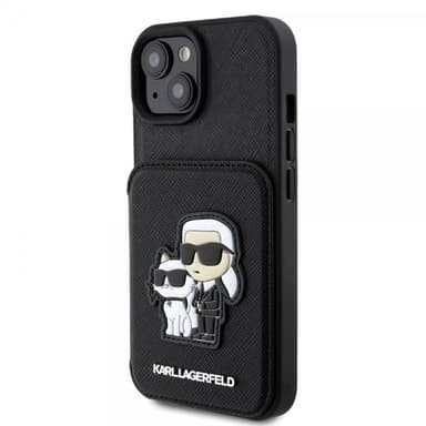 Karl Lagerfeld iPhone 15 Deksel Saffiano Card Slots & Stand Svart