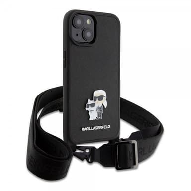 Karl Lagerfeld iPhone 15 Deksel Saffiano Karl & Choupette Crossbody Svart