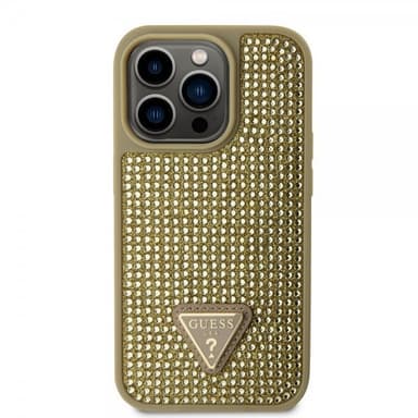 Guess iPhone 15 Pro Deksel Rhinestone Gull