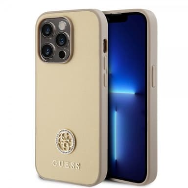 Guess iPhone 15 Pro Max Deksel Metal Logo Strass Gull