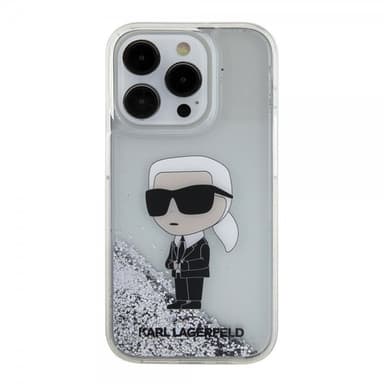 Karl Lagerfeld iPhone 15 Pro Deksel Liquid Glitter NFT Karl Sølv