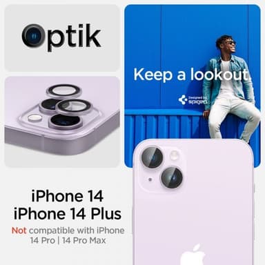 Spigen iPhone 14/iPhone 14 Plus Linsebeskyttelse GLAS.tR EZ Fit Optik Pro Lilla 2-pakning