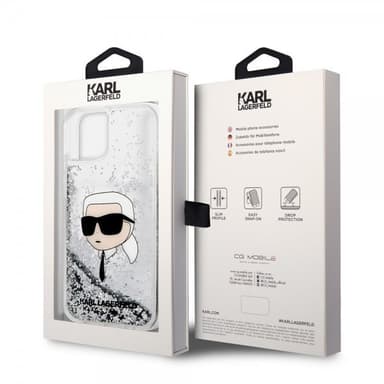 Karl Lagerfeld iPhone 15 Deksel Liquid Glitter NFT Karl Sølv