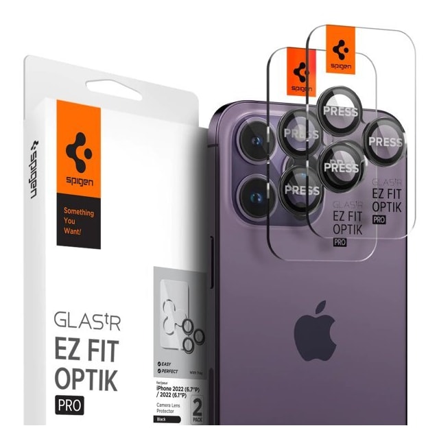 Spigen iPhone 14/15 Pro & Pro Max Linsebeskyttelse GLAS.tR EZ Fit Optik Pro 2-pakning Svart