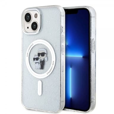 Karl Lagerfeld iPhone 15 Deksel Karl & Choupette Glitter MagSafe Transparent