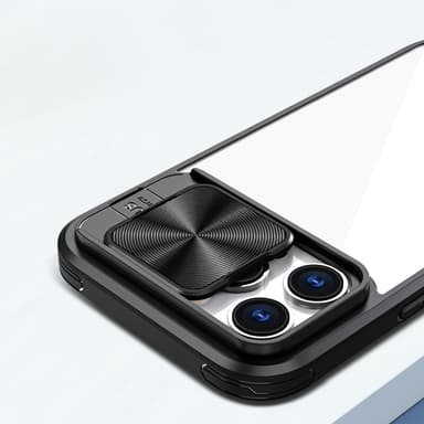 Anti-fall iPhone-deksel med skyvevindu for kamerabeskyttelse Sort iPhone 15 Plus