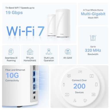 TP-Link Deco BE85 WiFi 7 mesh system (2-pakning)