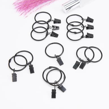 Gardinringar i metall med klämmor gardinhängare 20-pack Sort 32 mm
