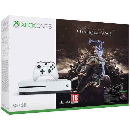 Xbox One S 500 GB og Shadow of War-pakke (hvit)