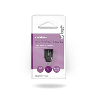 Nedis USB-C™ Adapter | USB 3.2 Gen 1 | USB-C™ Hann | USB-A Hun | 5 Gbps | Rund | Nikkel belagt | Sort | Boks