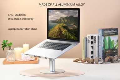 NÖRDIC Roterende laptopstativ i aluminium, justerbar høyde Ergonomisk datamaskinstativ med 360 roterende,
