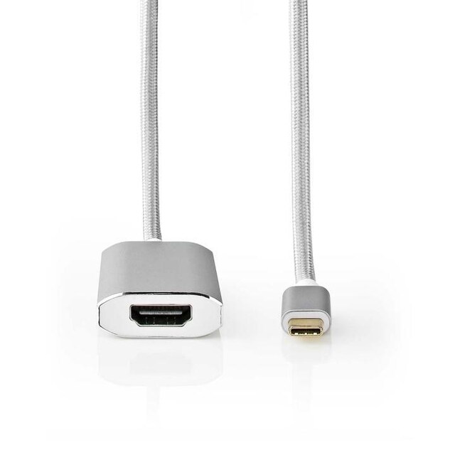 Nedis USB-C™ Adapter | USB 3.2 Gen 1 | USB-C™ Hann | HDMI™ Hun | 4K@60Hz | Power delivery | 2.00 m | Rund | Gull belagt | Flettet / Nylon | Sølv | Deksel Vindusboks