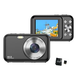 Digitalkamera 1080P 44MP 16x zoom 2,4-tommers skjerm, 32 GB minnekort Sort