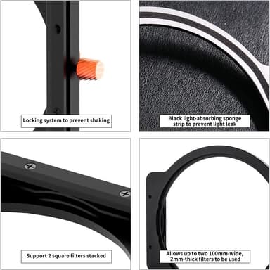 9-paknings allsidig adapterringsett med rammefilterholder Sort