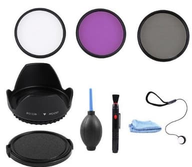 9-paks kamerafiltersett med UV CPL FLD-filter Sort 49mm