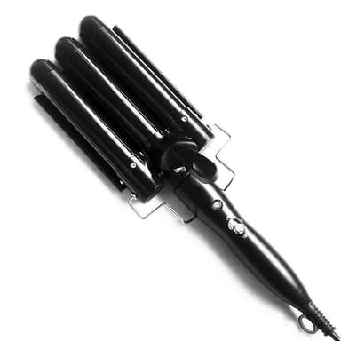 Triple Barrel Anti-Scald Curling Jern med 2 temperaturkontrollmoduser Sort 22mm