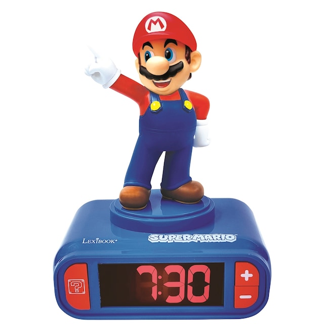 Super Mario vekkerklokke med Mario 3D-figur og lyder fra videospillet