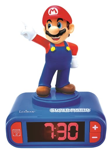 Super Mario vekkerklokke med Mario 3D-figur og lyder fra videospillet