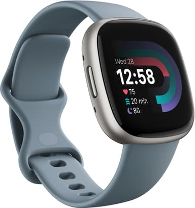 Fitbit Versa 4 smartklokke (Waterfall Blue/Platinum) - Elkjøp