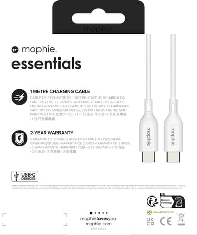 Mophie Essentials USB-C-kabel (hvit)