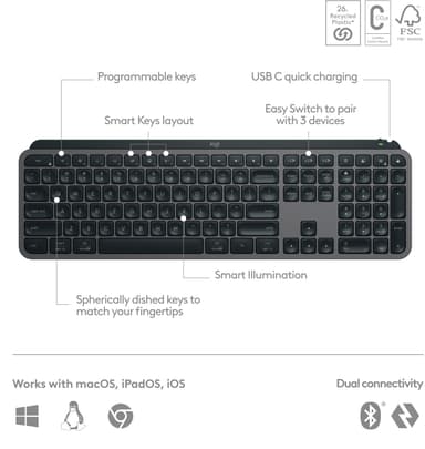 Logitech MX Keys S trådløst tastatur med håndleddstøtte (grafitt)