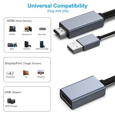NÖRDIC HDMI til Displayport-adapter 20cm 4K60Hz 18Gbps