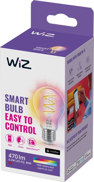 Wiz Connected Full Colour Wi-Fi BLE LED pære 6,3W E27