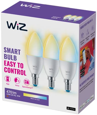 Wiz Connected Tunable Wi-Fi BLE LED pære 4,9W E14 3-pakning