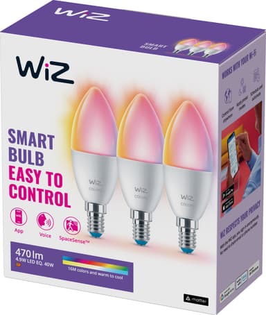 Wiz Connected Full Colour Wi-Fi BLE LED pære 4,9W E14 3-pakning