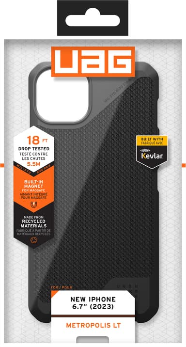UAG Metropolis Lite MagSafe iPhone 15 Plus etui (kevlar/sort)