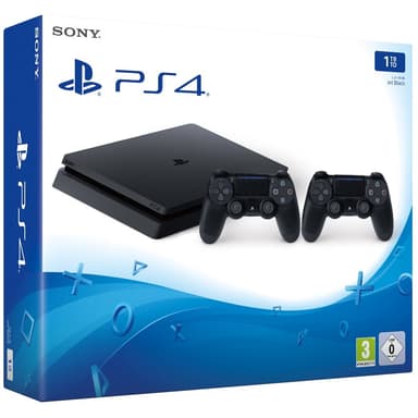 PlayStation 4 Slim 1 TB F Chassis sort med 2 stk. DualShock