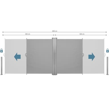 Dobbel Sidemarkise aluminium - 160 x 600 cm,grå