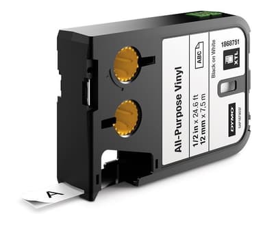 DYMO XTL Flerfunksjonsvinyltape, 12mm, svart på hvitt